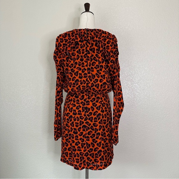 MSGM Milano Ruffled Orange Leopard Print Crepe Mini Dress, Sz Medium - Picture 7 of 13